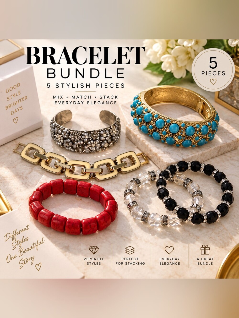 Gold & Turquoise Bracelet Bundle - Women Jewelry
